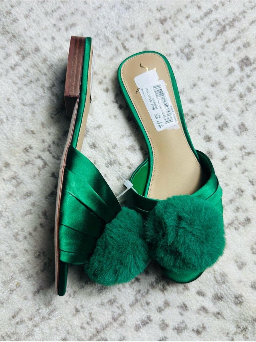 ANTONIO MELANI Emerald Satin Pom-Pom Sandals - Picture 5 of 14